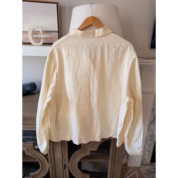 Sleeper Sophia Linen Embroidered Blouse in Cream Size Large - Picture 7 of 10